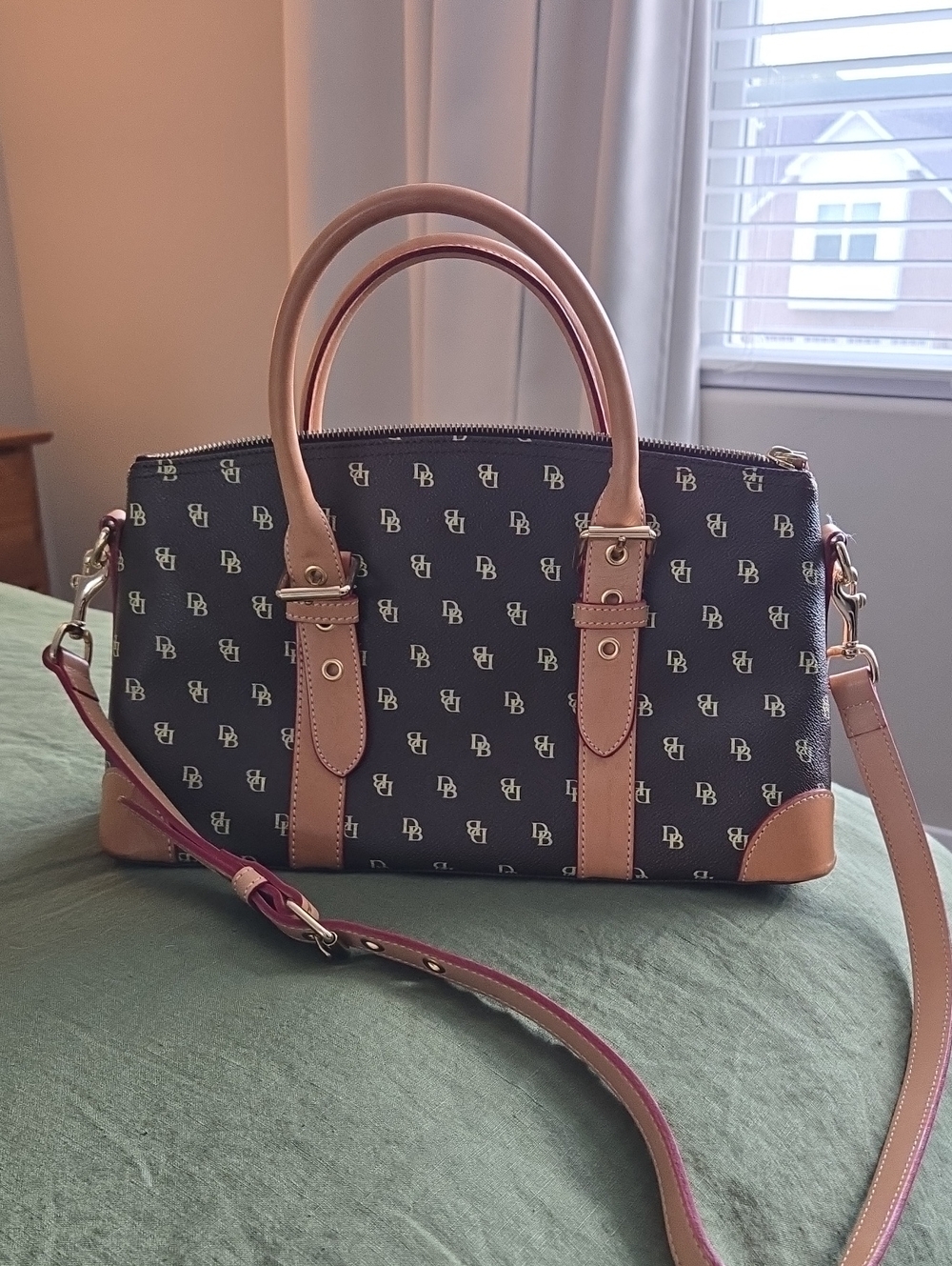 Vintage waxed canvas Dooney & Bourke satchel with matching accessories